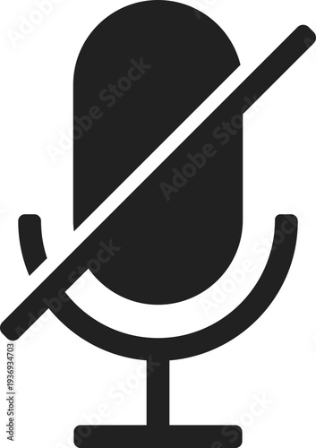 A simple, clear icon representing a microphone that has been muted or turned off, often used in digital interfaces and communication apps