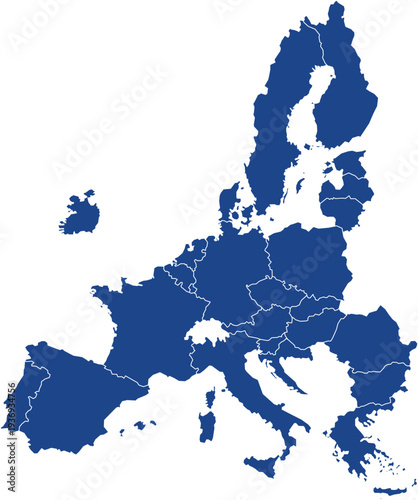 Tableau sur toile A political map displaying the member states of the European Union in a solid bl