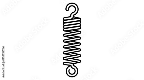 Vertical Metal Extension Spring with Hook Representing Tension and Flexibility, isolated white background.