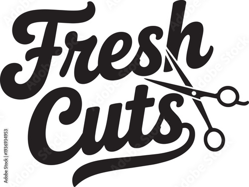 Fresh cuts handwritten calligraphy script lettering typography with scissors