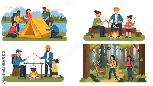 Family Camping Adventure: Tents, Campfire Cooking, Hiking in Nature