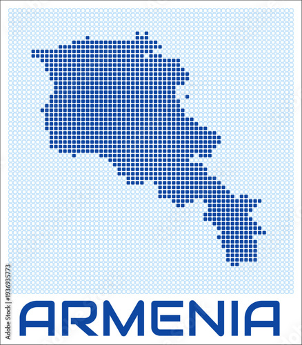 Armenia dot map. Dotted shape of the country. Armenia boundary dots with title. Vector illustration.