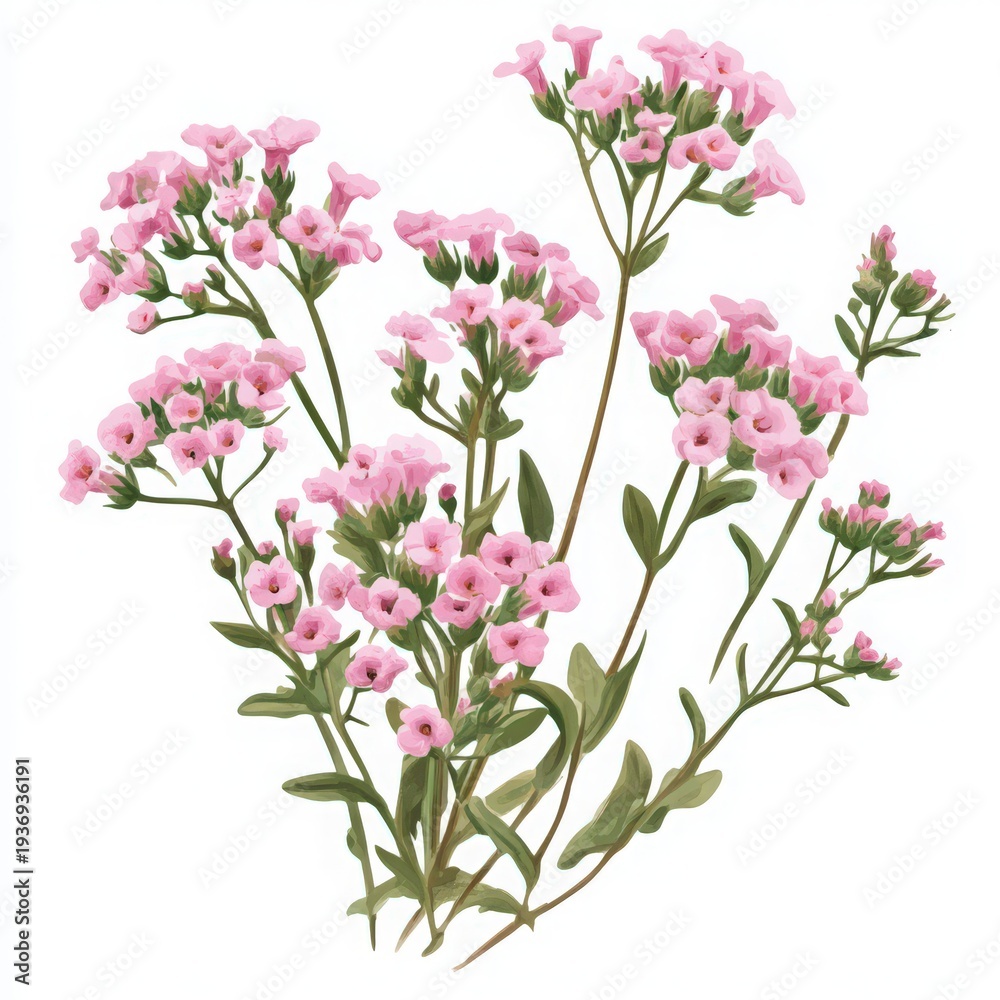Obraz premium Delicate Bunch of Pink Flowers with Green Stems Isolated on White Background