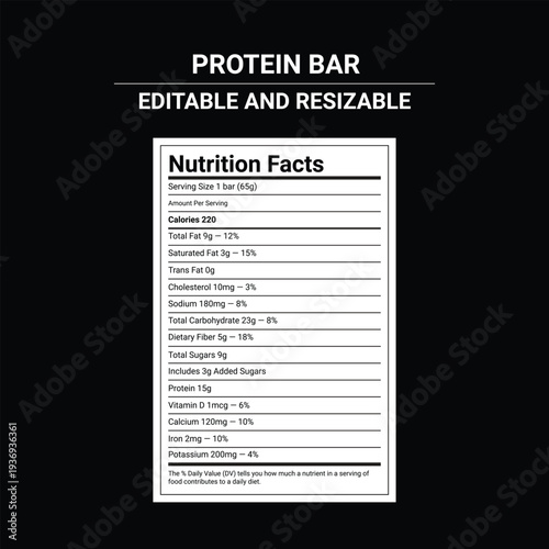 A nutrition facts label on a protein bar