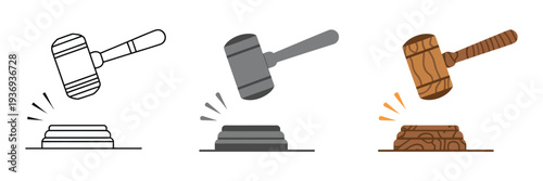 Judge hammer line icon, judgment and law concept, auction hammer sign vector graphics in minimalist linear style isolated on white background for legal services,