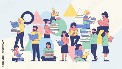 Diverse People Reading Books, Education and Knowledge Concept