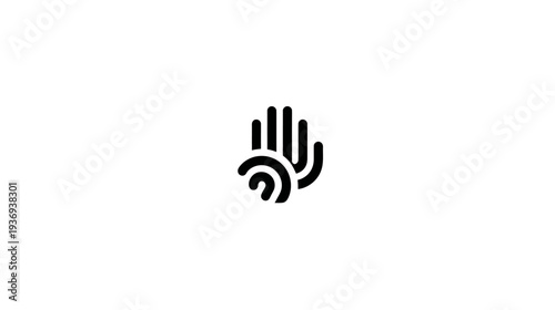 Minimalist logo design featuring a hand with a signal icon, set against a plain white background