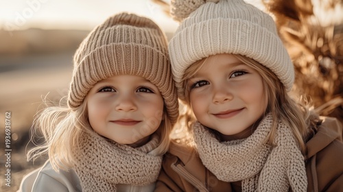 Wallpaper Mural Smiling Children in Warm Winter Clothing by the Water Torontodigital.ca
