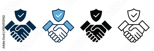 Trust icon set multiple style collection featuring editable vector icons in line, solid, and flat styles, perfect for depicting reliability