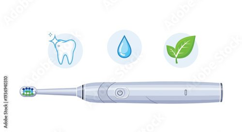 Modern electric toothbrush with eco-friendly icons for oral hygiene