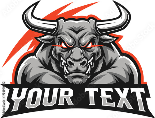A fierce bull logo with red eyes and sharp horns on a white background