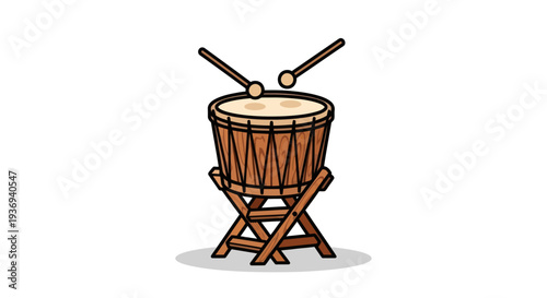 Traditional African Djembe drum with drumsticks vector illustration.
