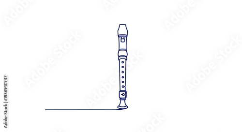 Continuous line drawing of a recorder musical instrument on white background