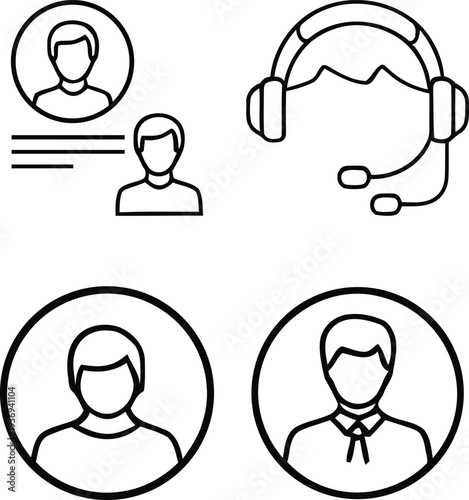 Customer support and user avatar line icons set.