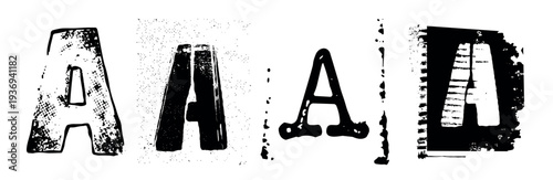 Uppercase Letter A variations in Grunge Stamp style. Black Retro Typography elements for Collage and Poster Design
