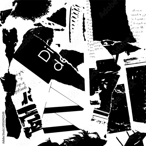 Artistic fashion week trendy collage background. Basis graphics black and white