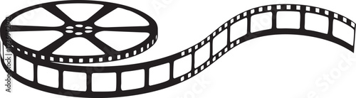 Film strip vector icon, Film reel photo cinema strip silhouette, Film reel frame camera tape roll, Photographic film in retro style, Vector illustration