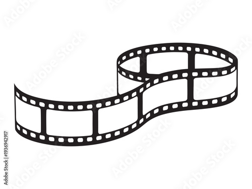 Film strip vector icon, Film reel photo cinema strip silhouette, Film reel frame camera tape roll, Photographic film in retro style, Vector illustration