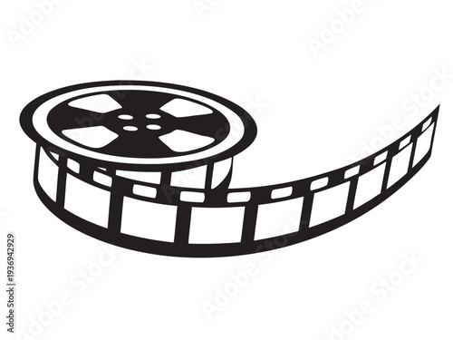 Film strip vector icon, Film reel photo cinema strip silhouette, Film reel frame camera tape roll, Photographic film in retro style, Vector illustration