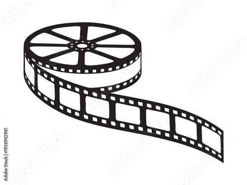 Film strip vector icon, Film reel photo cinema strip silhouette, Film reel frame camera tape roll, Photographic film in retro style, Vector illustration