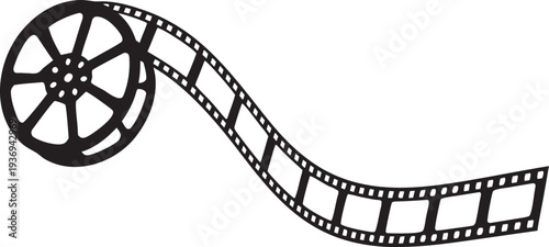 Film strip vector icon, Film reel photo cinema strip silhouette, Film reel frame camera tape roll, Photographic film in retro style, Vector illustration