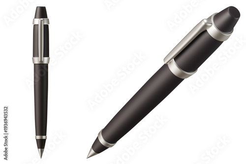 3d rendering of a black pen in front and writing angle view.