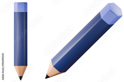3d rendering of a blue wooden pencil in front and writing angle view.