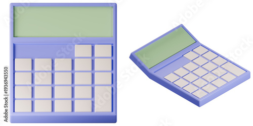3d rendering of a blue pastel calculator in isometric view.