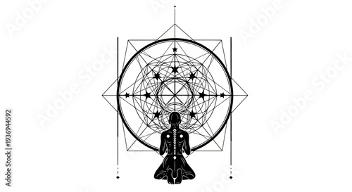 Meditating Person in Sacred Geometry Circle, Spiritual Enlightenment, Zen