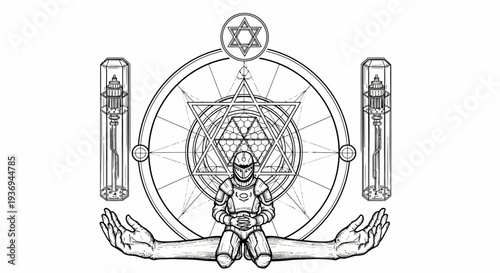 Mystical Alchemical Symbol with Figure and Geometric Patterns