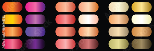 Tropical Sunset Gradient UI Swatch Collection Vector, Coral Peach Summer Color Palette Set.