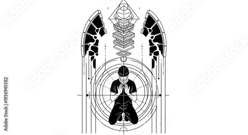 Mystical Geometric Design with Kneeling Figure