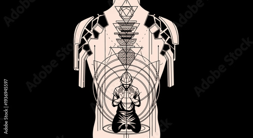 Esoteric Symbolism Human Figure Praying Sacred Geometry Tattoo Design