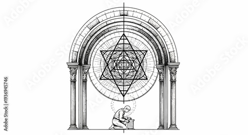 Mystical sacred geometry symbol, spiritual alchemy, esoteric knowledge, ancient wisdom, occult diagram