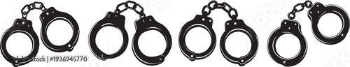 Handcuffs Silhouette Vector Set – Police and Security Icons for Crime, Law, and Justice Design .