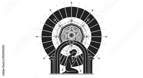 Spiritual Awakening Symbol: Woman Praying Under Cosmic Archway