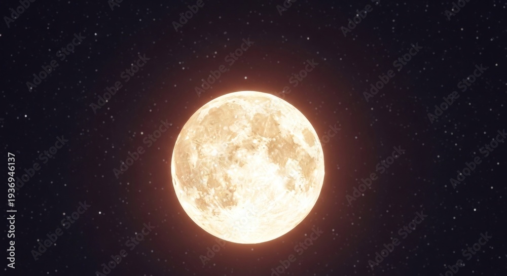 Fototapeta premium Luminous full moon glows amidst a starry night sky with a slight color gradient
