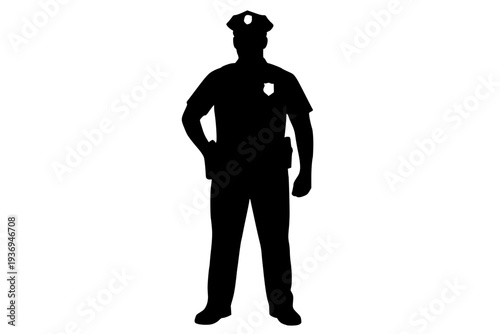 Police officer silhouette standing confidently in professional uniform for law enforcement concept