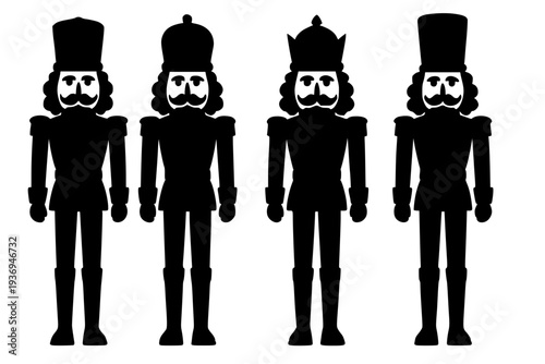 Four gentlemen in top hats and suits standing side by side minimalist vector illustration