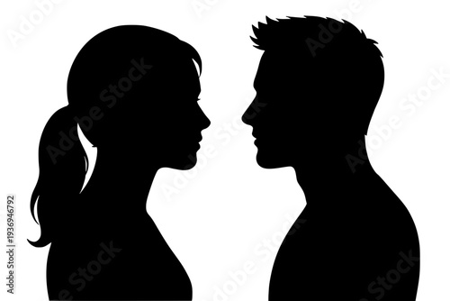 Couple silhouette talking intimate conversation black and white minimalist portrait