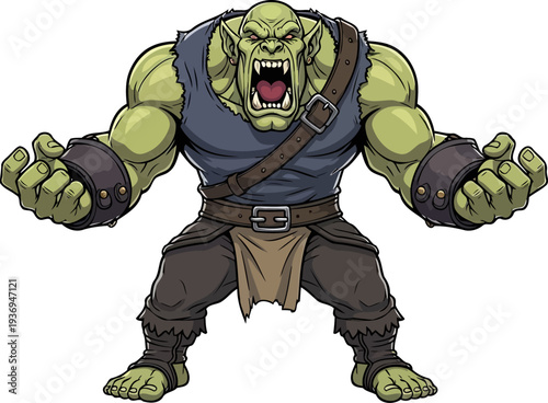 Angry orc brute roaring with clenched fists