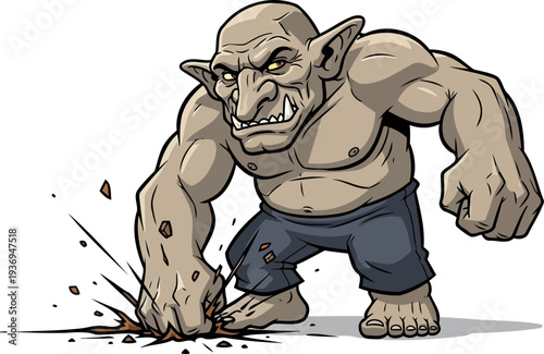 Giant troll smashing the ground with a powerful fist