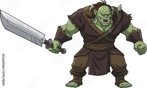 Green orc warrior standing with a massive broadsword