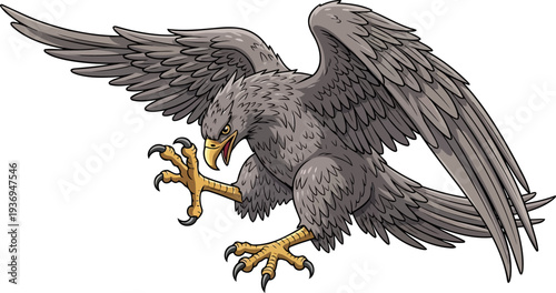 Grey hawk diving down with sharp talons ready to strike