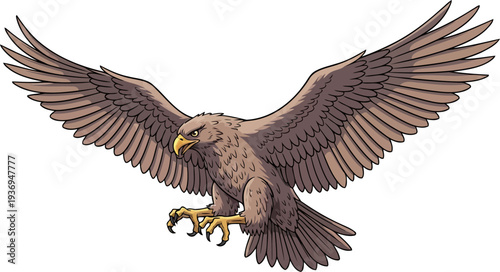 Majestic golden eagle soaring with widespread wings and sharp talons