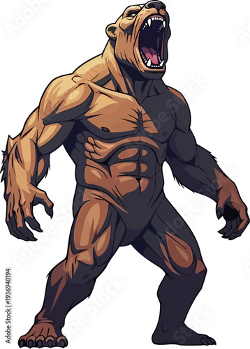 Powerful werebear monster roaring in aggressive stance
