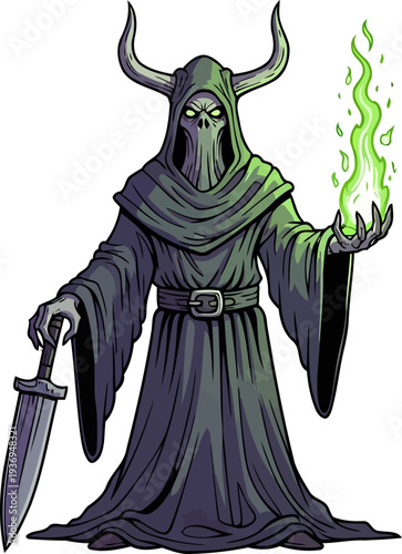 Skeletal necromancer wielding a dagger and green magical flame