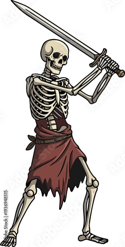 Undead skeleton warrior brandishing a long steel sword