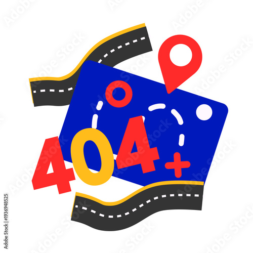 A map themed 404 illustration showing a wrong direction or lost navigation. Useful for travel websites, location based services, apps, and platforms that want to visualize users getting lost