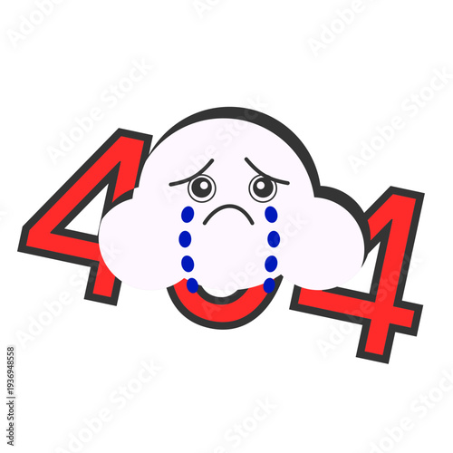 A sad cloud illustration representing a failed connection or missing webpage in cloud based systems. Perfect for SaaS platforms, hosting services, and modern websites communicating downtime or page